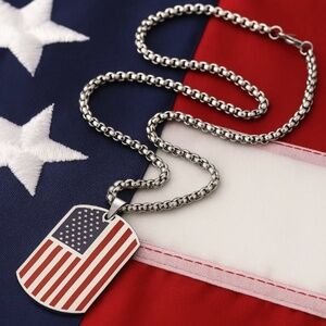 🇺🇸 American Flag Dog Tag Necklace | Rehoboth Stainless Steel Pendant and Chain